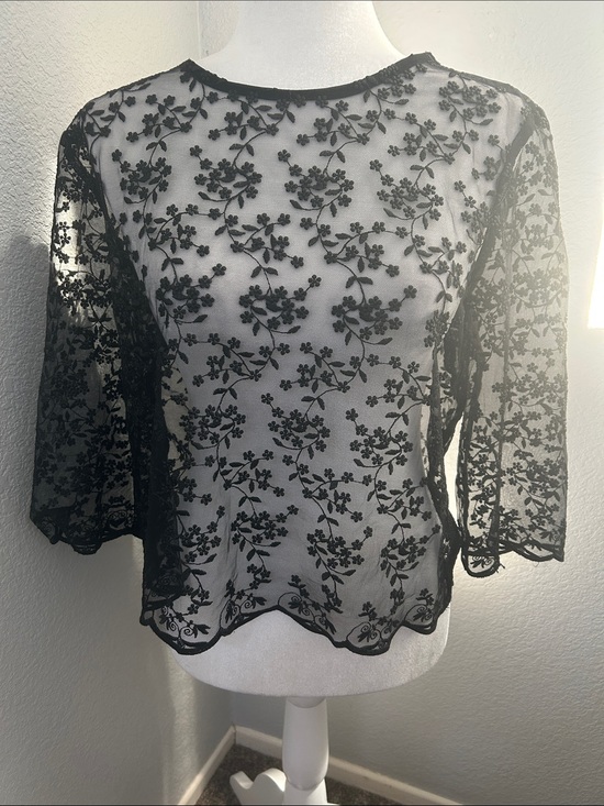 Zara Tops - Zara Black Floral Embroidered Sheer Blouse